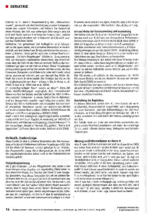 Vorschauseite 3: Mit Herrn P. im Snoezelen-Raum: eine ergotherapeutische Fallbeschreibung