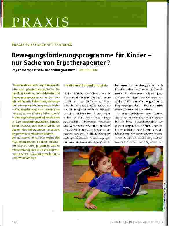 Vorschauseite 1: Bewegungsförderungsprogramme für Kinder nur Sache von Ergotherapeuten?
