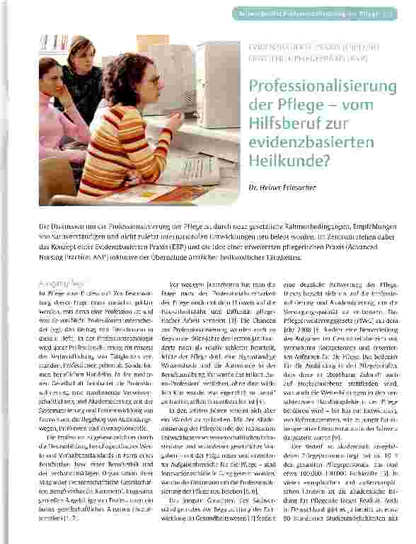 Vorschauseite 1: Professionalisierung der Pflege - vom Hilfsberuf zur evidenzbasierten Heilkunde?