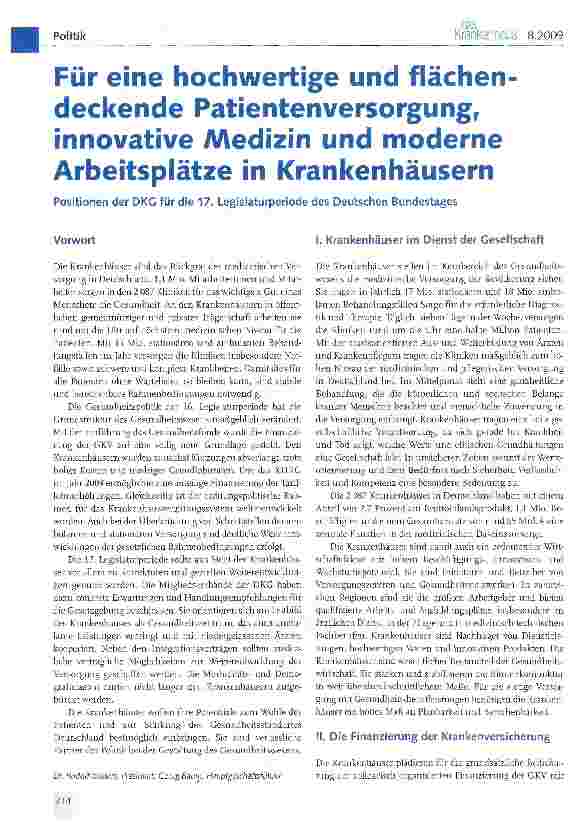 Vorschauseite 1: Für eine hochwertige und flächendeckende Patientenversorgung, innovative Medizin und moderne Arbeitsplätze in Krankenhäusern