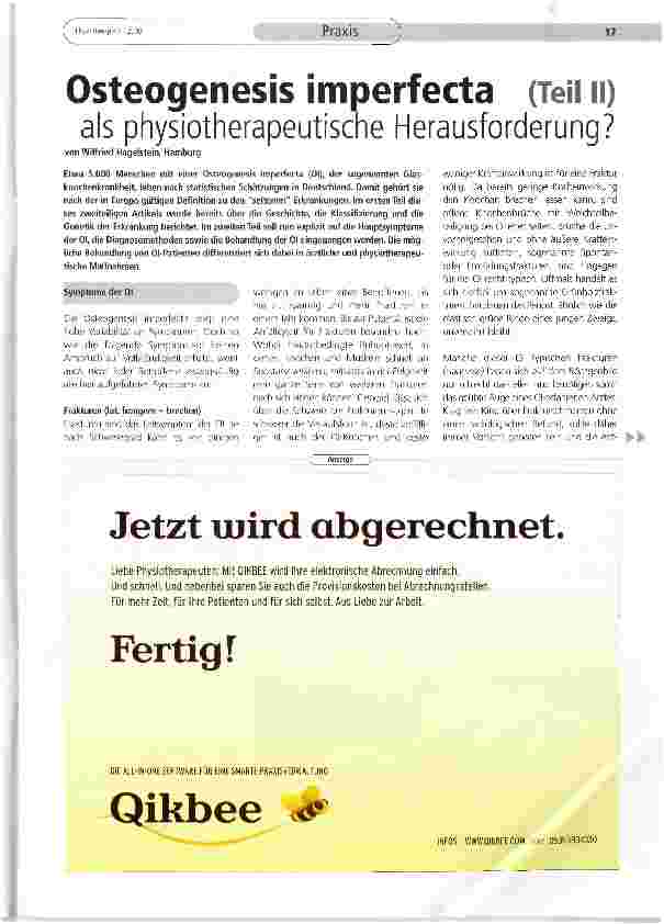 Vorschauseite 1: Osteogenesis imperfecta als physiotherapeutische Herausforderung? Teil (II)