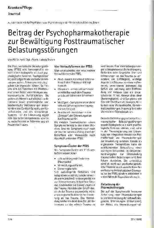 Vorschauseite 1: Beitrag der Psychopharmakakotherapie zur Bewältigung Posttraumatischer Belastungsstörungen