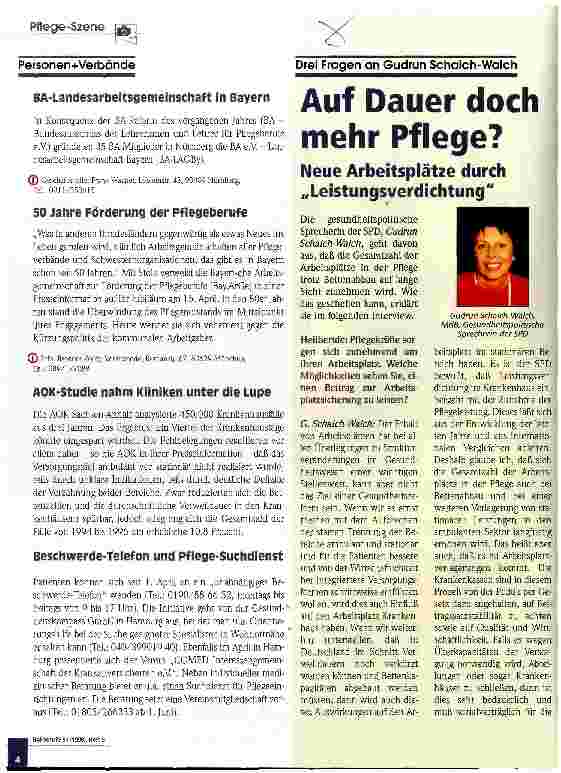 Vorschauseite 1: Auf Dauer doch mehr Pflege Neue Arbeitsplätze durch Leistungsverdichtung