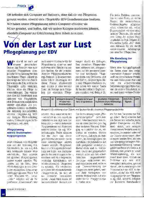 Vorschauseite 1: Von der Last zur Lust Pflegeplanung per EDV