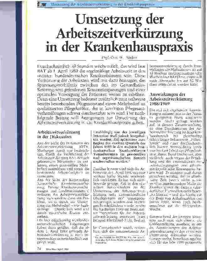 Vorschauseite 1: Umsetzung der Arbeitszeitverkürzung in der Krankenhauspraxis