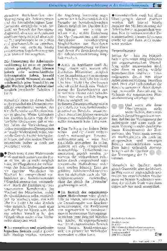 Vorschauseite 4: Umsetzung der Arbeitszeitverkürzung in der Krankenhauspraxis