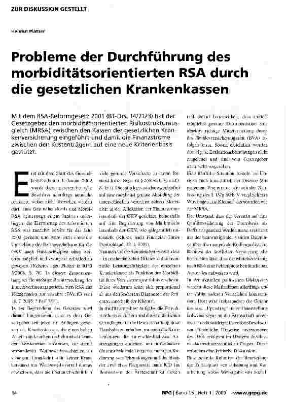 Vorschauseite 1: Probleme der Durchführung des morbiditätsorientierten RSA durch die gesetzlichen Krankenkassen