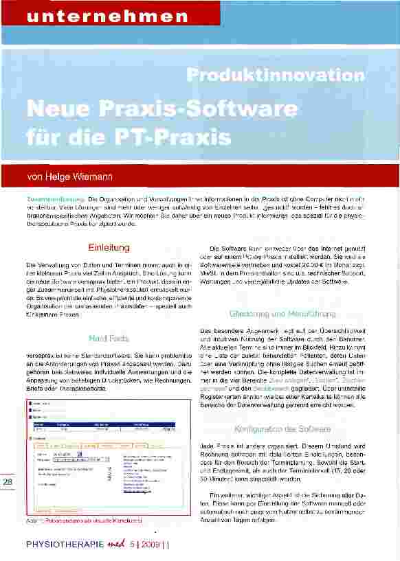 Vorschauseite 1: Neue Praxis-Software für die PT-Praxis