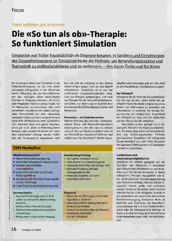 Vorschauseite 1: Die «So tun als ob»-Therapie: So funktioniert Simulation