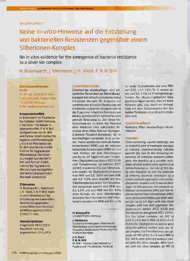 Vorschauseite 1: Keine in-vitro-Hinweise auf die Entstehung von bakteriellen Resistenzen gegenüber einem Silberionen-Komplex