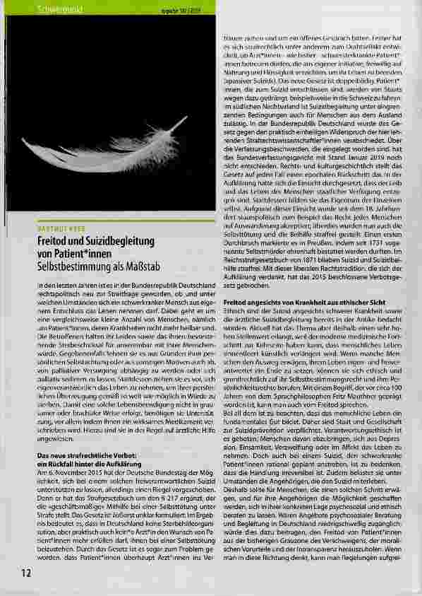 Vorschauseite 1: Freitod und Suizidbegleitung von Patient*innen Selbstbestimmung als Maßstab