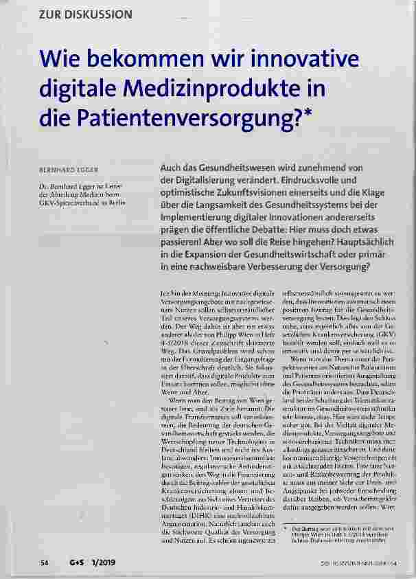 Vorschauseite 1: Wie bekommen wir innovative digitale Medizinprodukte in die Patientenversorgung?