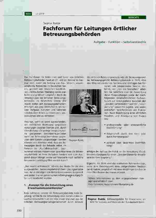 Vorschauseite 1: Fachforum für Leitungen örtlicher Betreuungsbehörden