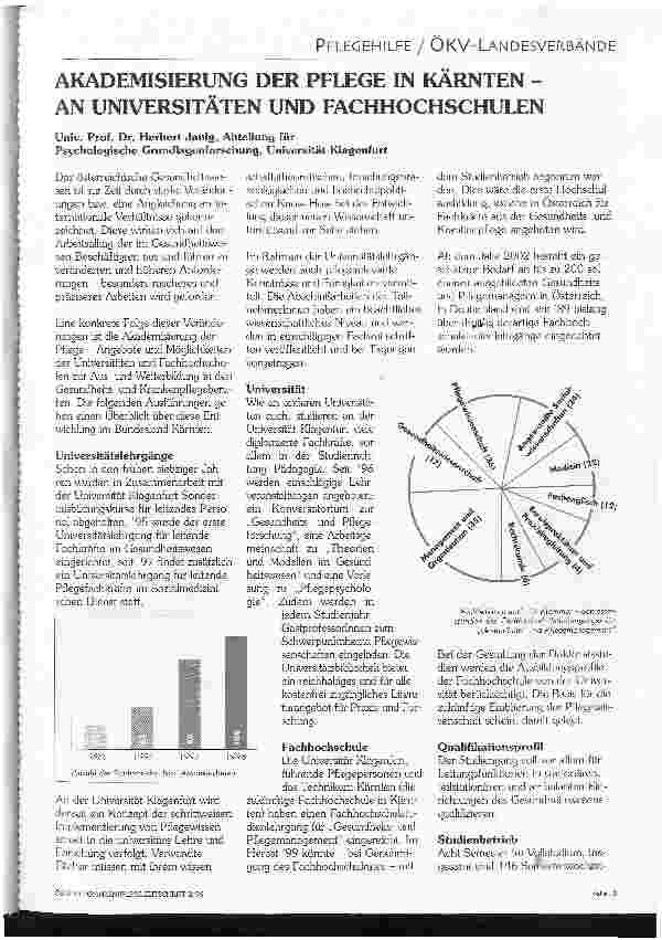 Vorschauseite 1: Akademisierung der Pflege in Kärntenan Universitäten und Fachhochschulen