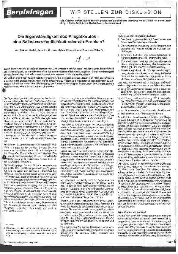 Vorschauseite 1: Die Eigenständigkeit des Pflegeberufeseine Selbstverständlichkeit oder ein Problem