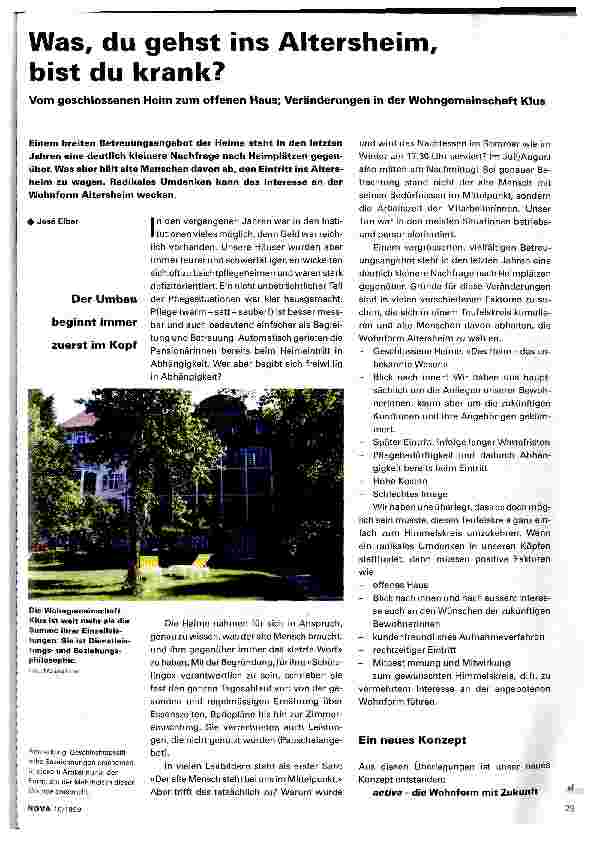 Vorschauseite 1: Was, du gehst ins Altersheim, bist du krank? Vom geschlossenen Heim zum offenen Haus; Veränderungen in der Wohngemeinschaft Klus