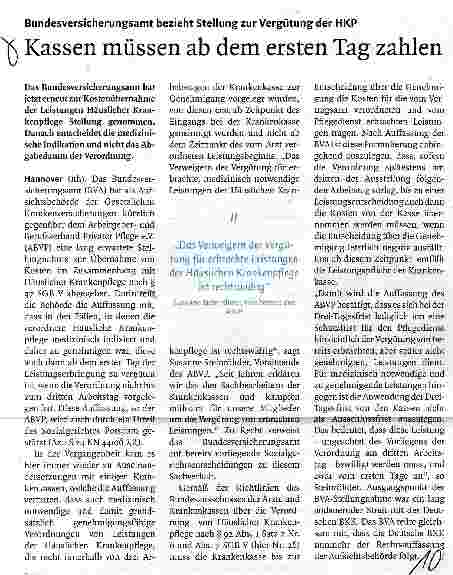 Vorschauseite 1: Kassen müssen ab dem ersten Tag zahlen