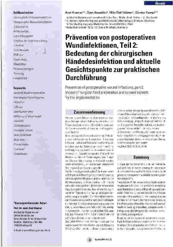 Vorschauseite 1: Prävention von postoperativen Wundinfektionen, Teil 2: Bedeutung der chirurgischen Händedesinfektion und aktuelle Gesichtspunkte zur praktischen Durchführung