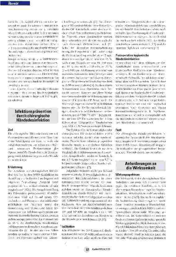 Vorschauseite 2: Prävention von postoperativen Wundinfektionen, Teil 2: Bedeutung der chirurgischen Händedesinfektion und aktuelle Gesichtspunkte zur praktischen Durchführung