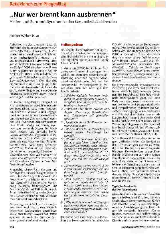 Vorschauseite 1: „Nur wer brennt kann ausbrennenHelferund Burn-out-Syndrom in den Gesundheitsfachberufen