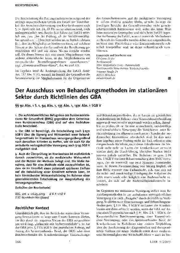 Vorschauseite 1: Der Ausschluss von Behandlungsmethoden im stationären Sektor durch Richtlinien des GBA