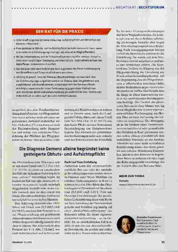 Vorschauseite 2: Fürsorgeund Aufsichtspflicht bei Bewohnern mit Demenz