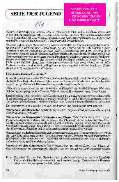 Vorschauseite 1: Seite der Jugend - Krankenpflegeausbildung 1989 - zwischen Traum und Wirklichkeit