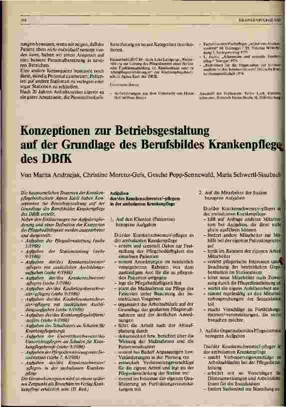 Vorschauseite 1: Konzeption zur Betriebsgestaltung auf der Grundlage des Berufsbildes Krankenpflege des DBfK