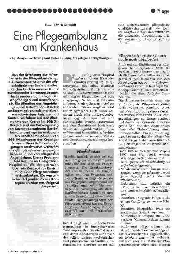 Vorschauseite 1: Eine Pflegeambulanz am Krankenhaus Leistungserweiterung und Unterstützung für pflegende Angehörige