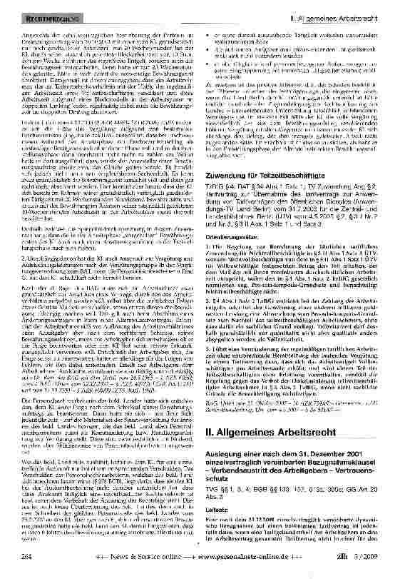Vorschauseite 1: Auslegung einer nach dem 31. Dezember 2001 einzelvertraglich vereinbarten Bezugnahmeklausel - Verbandsaustritt des Arbeitgebers - Vertrauensschutz