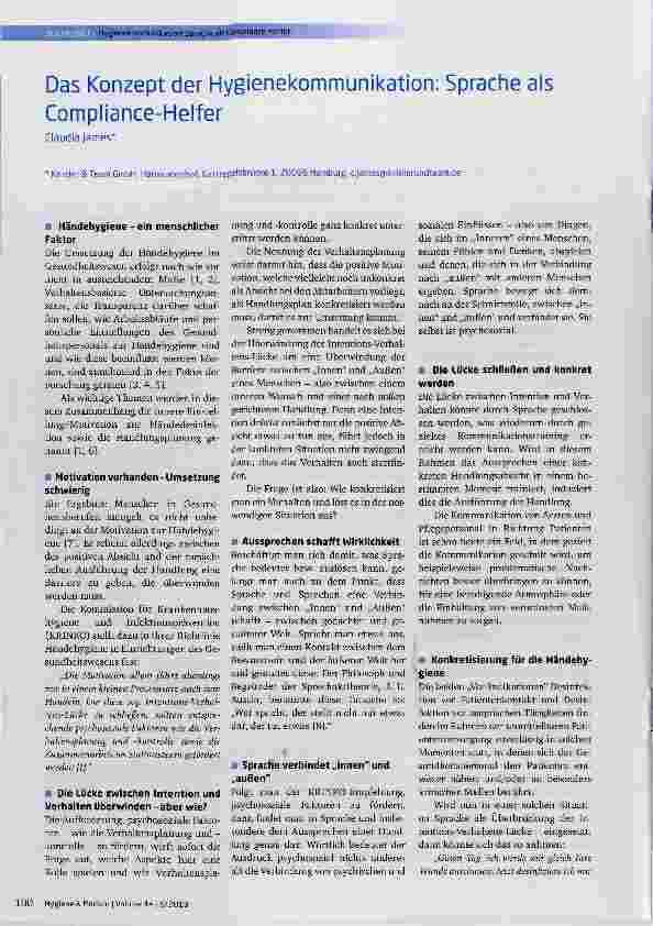Vorschauseite 1: Das Konzept der Hygienekommunikation: Sprache als Compliance-Helfer