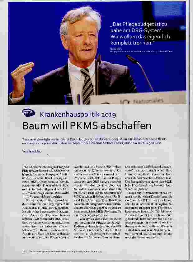 Vorschauseite 1: Krankenhauspolitik 2019 Baum will PKMS abschaffen