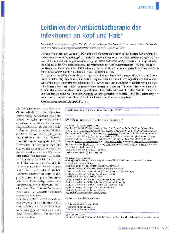 Vorschauseite 1: Leitlinien der Antibiotikatherapie der Infektionen an Kopf und Hals