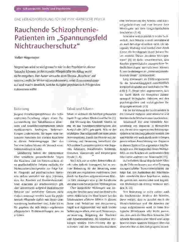 Vorschauseite 1: Rauchende Schizophrenie-Patienten im „Spannungsfeld Nichtraucherschutz