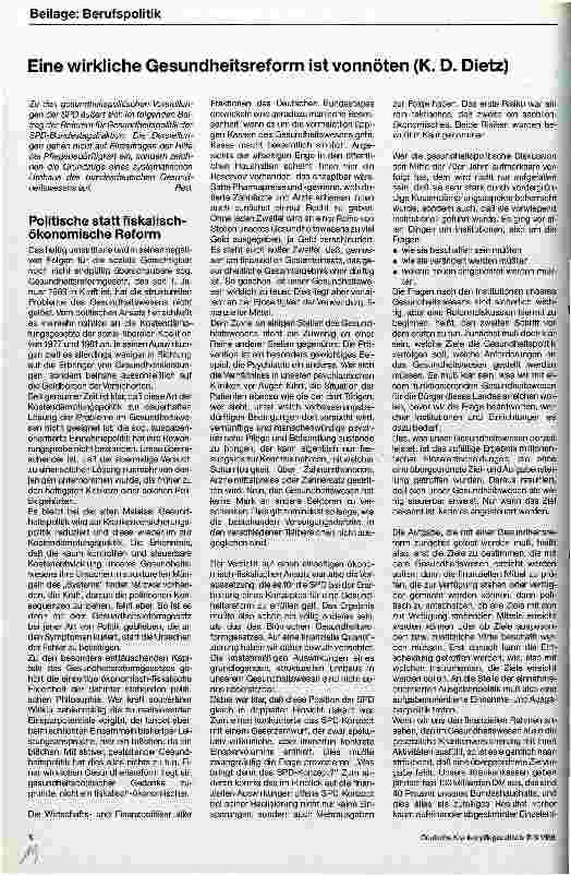 Vorschauseite 1: Eine wirkliche Gesundheitsreform ist vonnöten
