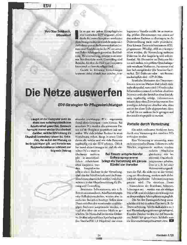 Vorschauseite 1: Die Netze auswerfen EDV-Strategien für Pflegeeinrichtungen
