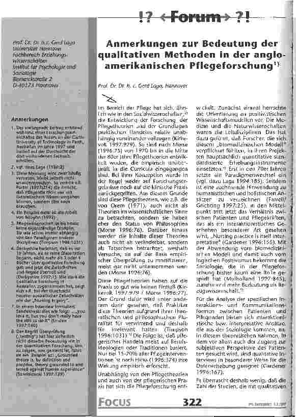 Vorschauseite 1: Anmerkungen zur Bedeutung der qualitativen Methoden in der anglo-amerikanischen Pflegeforschung