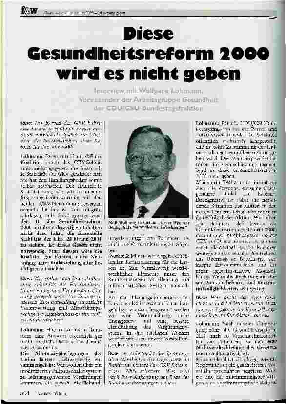 Vorschauseite 1: Diese Gesundheitsreform 2000 wird es nicht geben