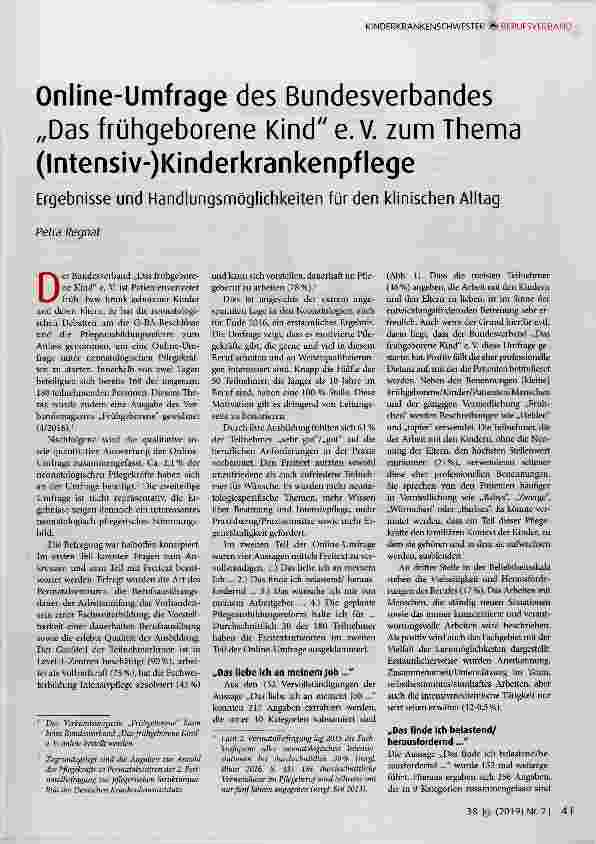 Vorschauseite 1: Online-Umfrage des Bundesverbandes „Das frühgeborene Kinde.V. zum Thema (Intensiv-)Kinderkrankenpflege