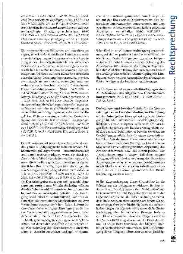 Vorschauseite 4: Einführung eines rollierenden Schichtsystems ohne mögliche Rücksichtnahme auf eine behinderte Arbeitnehmerin verstößt gegen das Antidiskriminierungs-gesetz