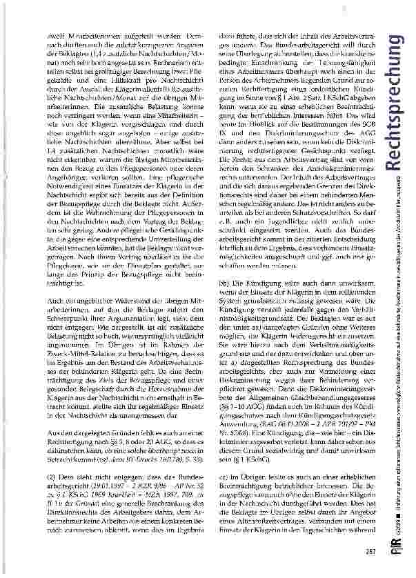 Vorschauseite 6: Einführung eines rollierenden Schichtsystems ohne mögliche Rücksichtnahme auf eine behinderte Arbeitnehmerin verstößt gegen das Antidiskriminierungs-gesetz