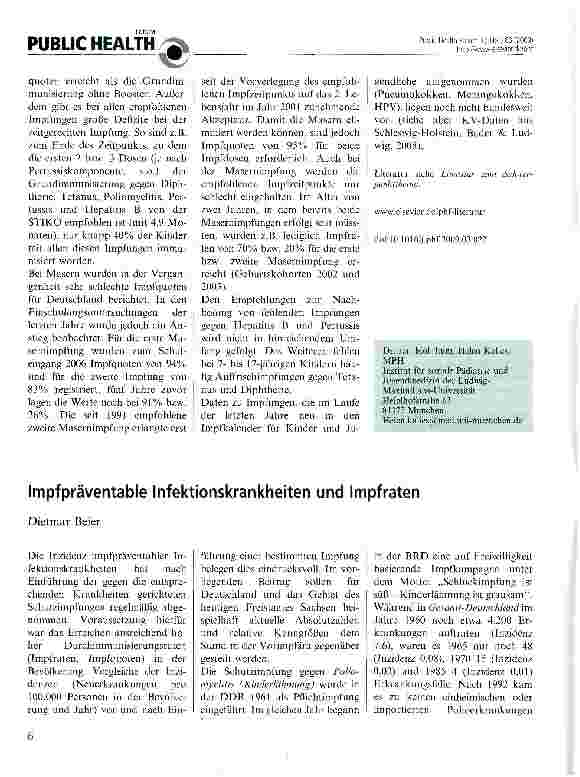 Vorschauseite 1: Impfpräventable Infektionskrankheiten und Impfraten