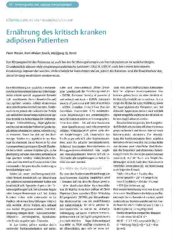 Vorschauseite 1: Ernährung des kritisch kranken adipösen Patienten