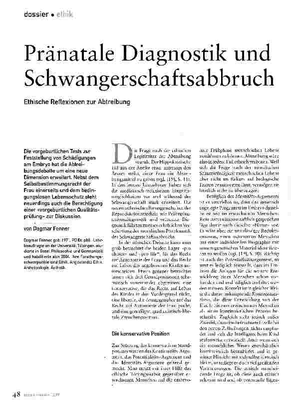 Vorschauseite 1: Pränatale Diagnostik und SchwangerschaftsabbruchEthische Reflexionen zur Abtreibung