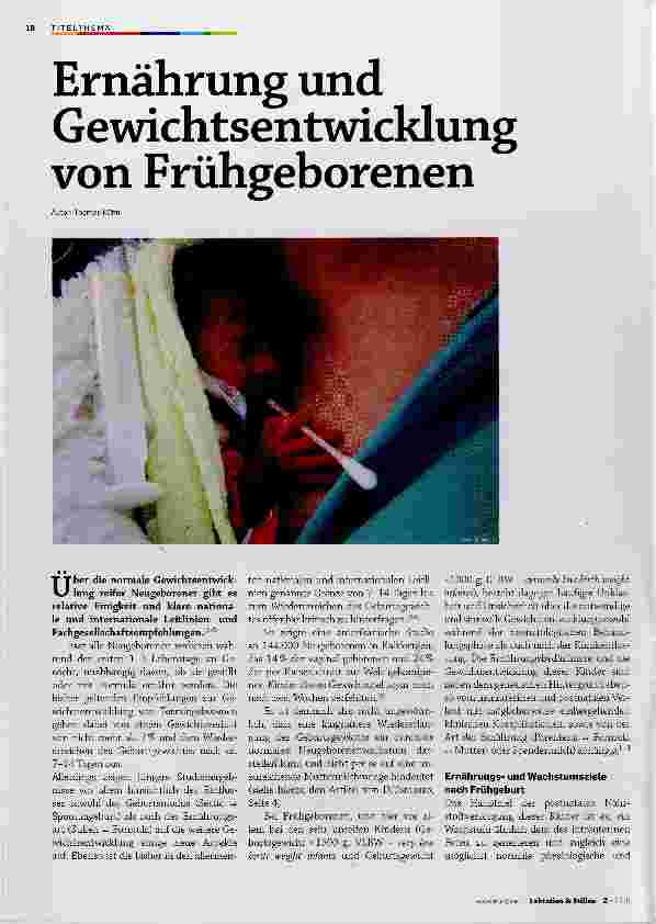 Vorschauseite 1: Ernährung und Gewichtsentwicklung von Frühgeborenen