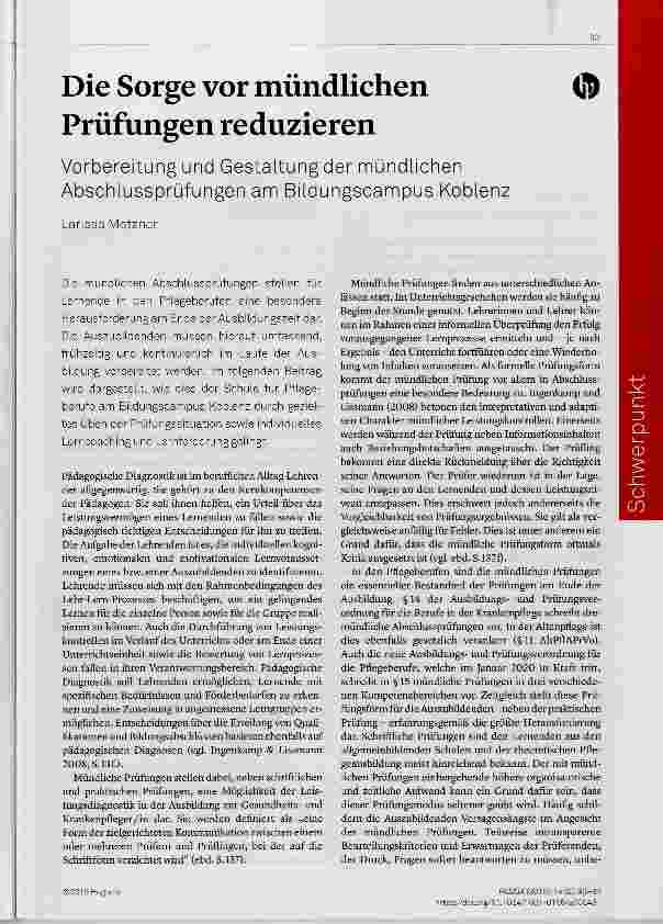 Vorschauseite 1: Die Sorge vor mündlichen Prüfungen reduzieren