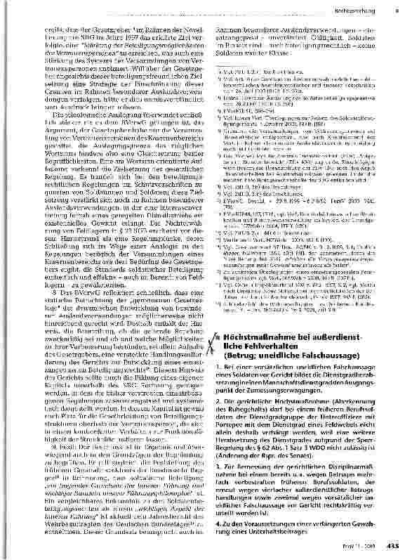 Vorschauseite 1: Höchstmaßnahme bei außerdienstliche Fehlverhalten (Betrug; uneidliche Falschaussage)