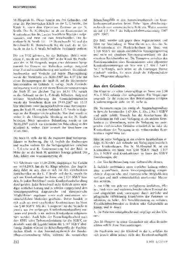 Vorschauseite 2: Zur Kostentragungspflicht bei Krankenhausverlegung