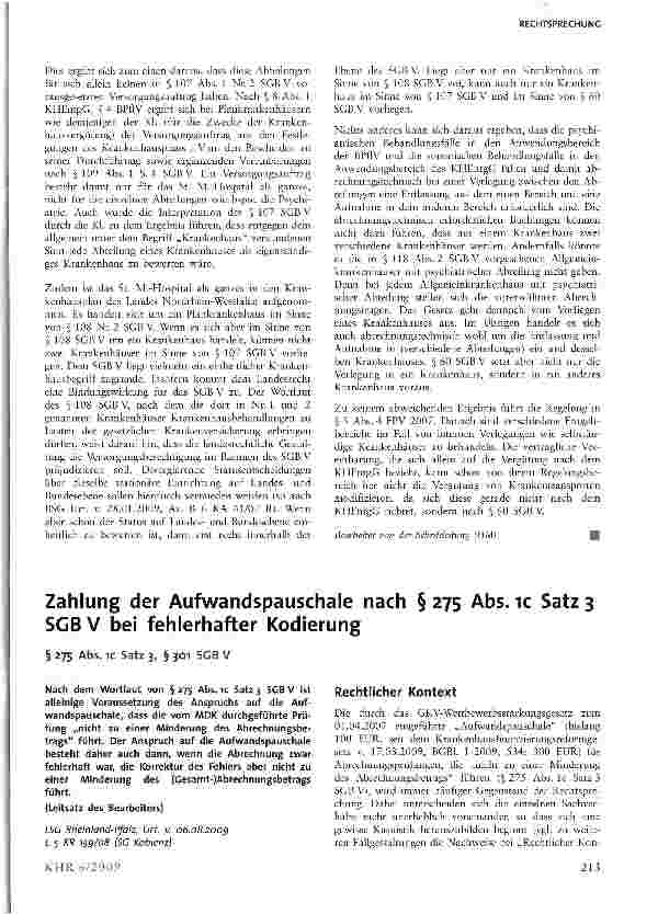 Vorschauseite 3: Zur Kostentragungspflicht bei Krankenhausverlegung
