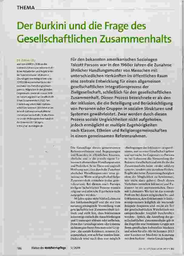 Vorschauseite 1: Der Burkíní und die Frage des Gesellschaftlichen Zusammenhalts
